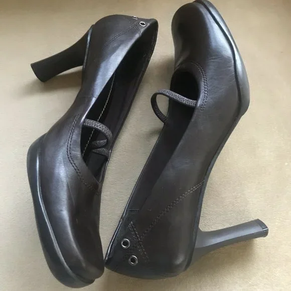 Nine West SZ 10M “Avena” BRWN Leather 3.5”Heels Sq Toe Mary Jane Style Flex Sole - Picture 3 of 5